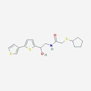 molecular formula C17H21NO2S3 B12250246 N-(2-{[2,3'-bithiophene]-5-yl}-2-hydroxyethyl)-2-(cyclopentylsulfanyl)acetamide 