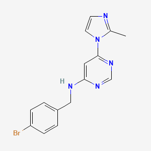 molecular formula C15H14BrN5 B12250613 N-[(4-bromophenyl)methyl]-6-(2-methyl-1H-imidazol-1-yl)pyrimidin-4-amine 