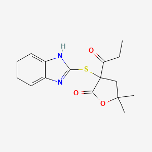 molecular formula C16H18N2O3S B1225084 3-(1H-benzimidazol-2-ylthio)-5,5-dimethyl-3-(1-oxopropyl)-2-oxolanone 