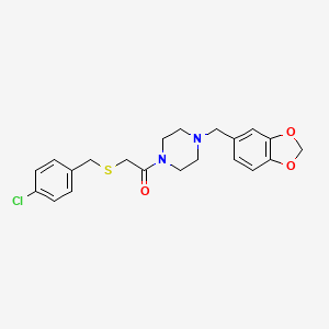 molecular formula C21H23ClN2O3S B1225088 1-[4-(1,3-Benzodioxol-5-ylmethyl)-1-piperazinyl]-2-[(4-chlorophenyl)methylthio]ethanone 