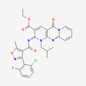 molecular formula C29H25ClFN5O5 B1225097 2-[[3-(2-Chloro-6-fluorophenyl)-5-methyl-4-isoxazolyl]-oxomethyl]imino-1-(2-methylpropyl)-5-oxo-3-dipyrido[1,2-d:3',4'-f]pyrimidinecarboxylic acid ethyl ester 