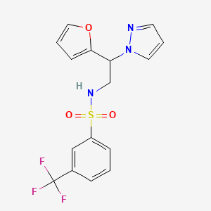 molecular formula C16H14F3N3O3S B12250972 N-(2-(furan-2-yl)-2-(1H-pyrazol-1-yl)ethyl)-3-(trifluoromethyl)benzenesulfonamide 