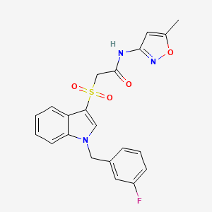 molecular formula C21H18FN3O4S B1225098 2-[[1-[(3-fluorophenyl)methyl]-3-indolyl]sulfonyl]-N-(5-methyl-3-isoxazolyl)acetamide 