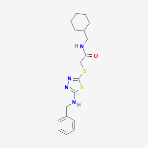 molecular formula C18H24N4OS2 B122510 2-[[5-(benzylamino)-1,3,4-thiadiazol-2-yl]sulfanyl]-N-(cyclohexylmethyl)acetamide CAS No. 556803-08-8