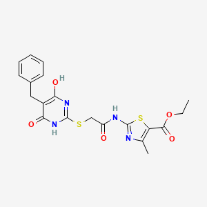 molecular formula C20H20N4O5S2 B1225100 2-[[2-[[4-hydroxy-6-oxo-5-(phenylmethyl)-1H-pyrimidin-2-yl]thio]-1-oxoethyl]amino]-4-methyl-5-thiazolecarboxylic acid ethyl ester 