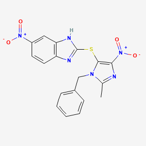 molecular formula C18H14N6O4S B1225117 2-[[2-methyl-5-nitro-3-(phenylmethyl)-4-imidazolyl]thio]-6-nitro-1H-benzimidazole 