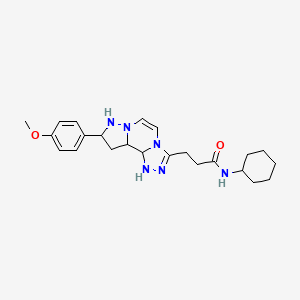 molecular formula C23H32N6O2 B12251243 N-cyclohexyl-3-[11-(4-methoxyphenyl)-3,4,6,9,10-pentaazatricyclo[7.3.0.0^{2,6}]dodeca-1(12),2,4,7,10-pentaen-5-yl]propanamide 