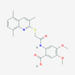 molecular formula C23H24N2O5S B1225126 4,5-Dimethoxy-2-[[1-oxo-2-[(3,5,8-trimethyl-2-quinolinyl)thio]ethyl]amino]benzoic acid 
