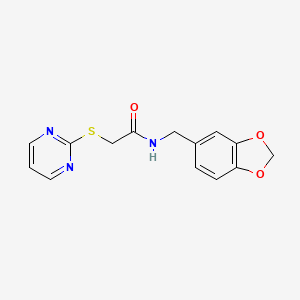 molecular formula C14H13N3O3S B12251366 N-(1,3-benzodioxol-5-ylmethyl)-2-(pyrimidin-2-ylsulfanyl)acetamide 