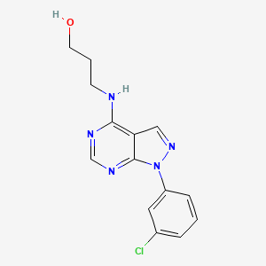 molecular formula C14H14ClN5O B12251407 3-((1-(3-chlorophenyl)-1H-pyrazolo[3,4-d]pyrimidin-4-yl)amino)propan-1-ol 