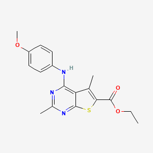 molecular formula C18H19N3O3S B1225143 4-(4-Methoxyanilino)-2,5-dimethyl-6-thieno[2,3-d]pyrimidinecarboxylic acid ethyl ester 
