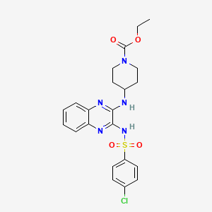 molecular formula C22H24ClN5O4S B1225169 ethyl 4-[(3-{[(4-chlorophenyl)sulfonyl]amino}-2-quinoxalinyl)amino]tetrahydro-1(2H)-pyridinecarboxylate 