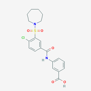 molecular formula C20H21ClN2O5S B1225174 3-[[[3-(1-Azepanylsulfonyl)-4-chlorophenyl]-oxomethyl]amino]benzoic acid 
