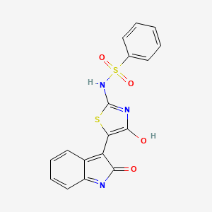 molecular formula C17H11N3O4S2 B1225175 N-[4-oxo-5-(2-oxo-1H-indol-3-ylidene)-2-thiazolyl]benzenesulfonamide 