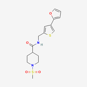 molecular formula C16H20N2O4S2 B12251826 N-{[4-(furan-2-yl)thiophen-2-yl]methyl}-1-methanesulfonylpiperidine-4-carboxamide 