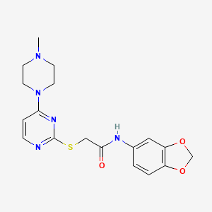 molecular formula C18H21N5O3S B12251906 N-(1,3-benzodioxol-5-yl)-2-{[4-(4-methylpiperazin-1-yl)pyrimidin-2-yl]sulfanyl}acetamide 