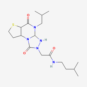 molecular formula C18H31N5O3S B12251992 N-(3-methylbutyl)-2-[8-(2-methylpropyl)-7,12-dioxo-5-thia-1,8,10,11-tetraazatricyclo[7.3.0.0^{2,6}]dodeca-2(6),3,9-trien-11-yl]acetamide 