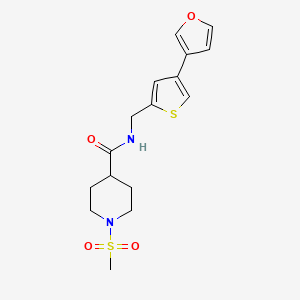 molecular formula C16H20N2O4S2 B12252094 N-{[4-(furan-3-yl)thiophen-2-yl]methyl}-1-methanesulfonylpiperidine-4-carboxamide 
