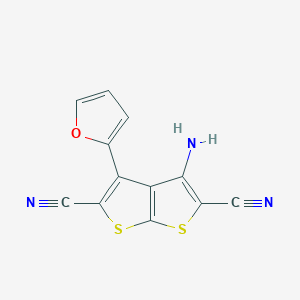molecular formula C12H5N3OS2 B1225210 4-Amino-3-(2-furanyl)thieno[2,3-b]thiophene-2,5-dicarbonitrile 