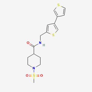 molecular formula C16H20N2O3S3 B12252173 N-({[3,3'-bithiophene]-5-yl}methyl)-1-methanesulfonylpiperidine-4-carboxamide 