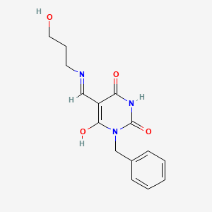 molecular formula C15H17N3O4 B1225228 5-[(3-Hydroxypropylamino)methylidene]-1-(phenylmethyl)-1,3-diazinane-2,4,6-trione 