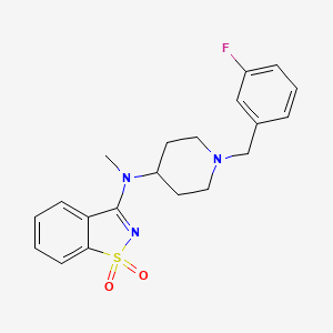 molecular formula C20H22FN3O2S B12252296 N-[1-[(3-fluorophenyl)methyl]piperidin-4-yl]-N-methyl-1,1-dioxo-1,2-benzothiazol-3-amine 
