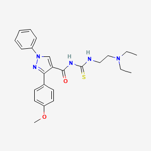 molecular formula C24H29N5O2S B1225230 N-[[2-(diethylamino)ethylamino]-sulfanylidenemethyl]-3-(4-methoxyphenyl)-1-phenyl-4-pyrazolecarboxamide 