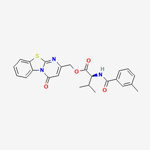 molecular formula C24H23N3O4S B1225234 (2S)-3-methyl-2-[[(3-methylphenyl)-oxomethyl]amino]butanoic acid (4-oxo-2-pyrimido[2,1-b][1,3]benzothiazolyl)methyl ester 