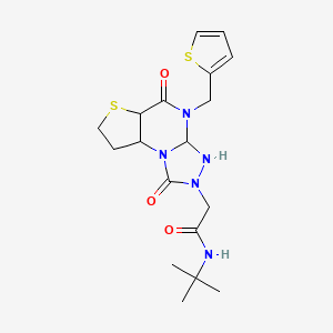 molecular formula C18H25N5O3S2 B12252352 N-tert-butyl-2-{7,12-dioxo-8-[(thiophen-2-yl)methyl]-5-thia-1,8,10,11-tetraazatricyclo[7.3.0.0^{2,6}]dodeca-2(6),3,9-trien-11-yl}acetamide 