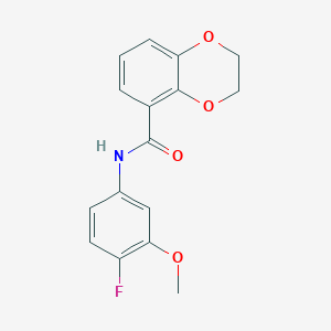 molecular formula C16H14FNO4 B12252378 N-(4-fluoro-3-methoxyphenyl)-2,3-dihydro-1,4-benzodioxine-5-carboxamide 