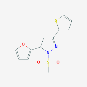 molecular formula C12H12N2O3S2 B1225246 3-(2-Furanyl)-2-methylsulfonyl-5-thiophen-2-yl-3,4-dihydropyrazole 