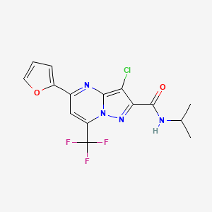 molecular formula C15H12ClF3N4O2 B1225249 3-chloro-5-(2-furanyl)-N-propan-2-yl-7-(trifluoromethyl)-2-pyrazolo[1,5-a]pyrimidinecarboxamide 