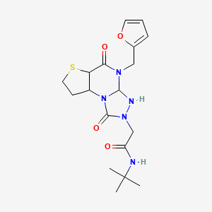 molecular formula C18H25N5O4S B12252524 N-tert-butyl-2-{8-[(furan-2-yl)methyl]-7,12-dioxo-5-thia-1,8,10,11-tetraazatricyclo[7.3.0.0^{2,6}]dodeca-2(6),3,9-trien-11-yl}acetamide 