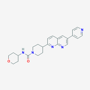 molecular formula C24H27N5O2 B12252737 N-(oxan-4-yl)-4-[6-(pyridin-4-yl)-1,8-naphthyridin-2-yl]piperidine-1-carboxamide 