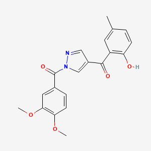 molecular formula C20H18N2O5 B1225274 (3,4-Dimethoxyphenyl)-[4-[(2-hydroxy-5-methylphenyl)-oxomethyl]-1-pyrazolyl]methanone 