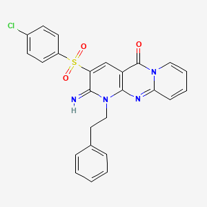 molecular formula C25H19ClN4O3S B1225275 3-(4-Chlorophenyl)sulfonyl-2-imino-1-(2-phenylethyl)-5-dipyrido[1,2-d:3',4'-f]pyrimidinone 
