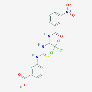 3-[[Sulfanylidene-[[2,2,2-trichloro-1-[[(3-nitrophenyl)-oxomethyl]amino]ethyl]amino]methyl]amino]benzoic acid