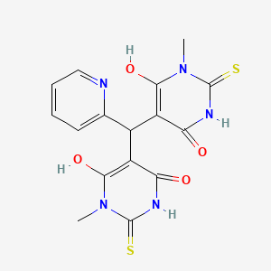 molecular formula C16H15N5O4S2 B1225323 6-Hydroxy-5-[(6-hydroxy-1-methyl-4-oxo-2-sulfanylidene-5-pyrimidinyl)-(2-pyridinyl)methyl]-1-methyl-2-sulfanylidene-4-pyrimidinone 