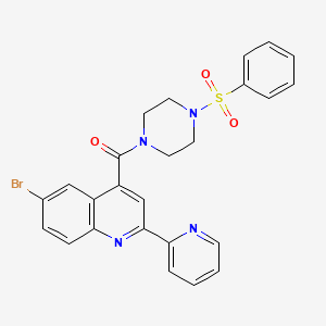 molecular formula C25H21BrN4O3S B1225324 [4-(Benzenesulfonyl)-1-piperazinyl]-[6-bromo-2-(2-pyridinyl)-4-quinolinyl]methanone 