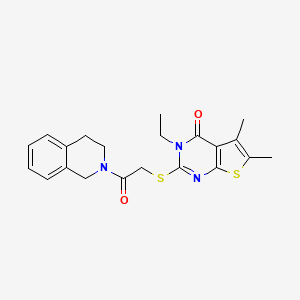 molecular formula C21H23N3O2S2 B1225339 2-[[2-(3,4-dihydro-1H-isoquinolin-2-yl)-2-oxoethyl]thio]-3-ethyl-5,6-dimethyl-4-thieno[2,3-d]pyrimidinone 