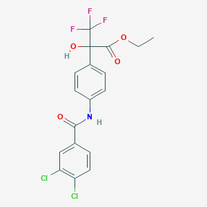 molecular formula C18H14Cl2F3NO4 B1225342 2-[4-[[(3,4-Dichlorophenyl)-oxomethyl]amino]phenyl]-3,3,3-trifluoro-2-hydroxypropanoic acid ethyl ester 