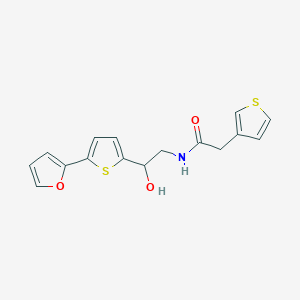 molecular formula C16H15NO3S2 B12253468 N-{2-[5-(furan-2-yl)thiophen-2-yl]-2-hydroxyethyl}-2-(thiophen-3-yl)acetamide 