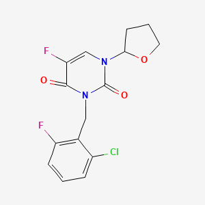 molecular formula C15H13ClF2N2O3 B1225350 3-[(2-Chloro-6-fluorophenyl)methyl]-5-fluoro-1-(2-oxolanyl)pyrimidine-2,4-dione 