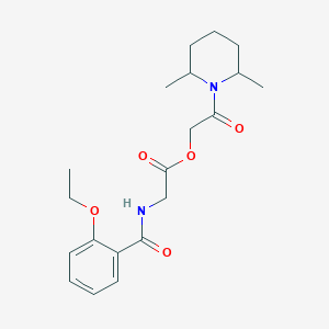 molecular formula C20H28N2O5 B1225372 2-[[(2-Ethoxyphenyl)-oxomethyl]amino]acetic acid [2-(2,6-dimethyl-1-piperidinyl)-2-oxoethyl] ester 