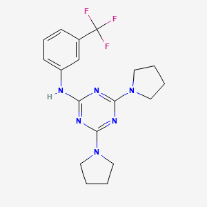molecular formula C18H21F3N6 B1225385 4,6-bis(1-pyrrolidinyl)-N-[3-(trifluoromethyl)phenyl]-1,3,5-triazin-2-amine 