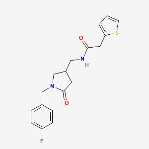 molecular formula C18H19FN2O2S B12253969 N-((1-(4-fluorobenzyl)-5-oxopyrrolidin-3-yl)methyl)-2-(thiophen-2-yl)acetamide 
