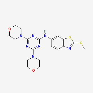 molecular formula C19H23N7O2S2 B1225398 N-[4,6-bis(4-morpholinyl)-1,3,5-triazin-2-yl]-2-(methylthio)-1,3-benzothiazol-6-amine 