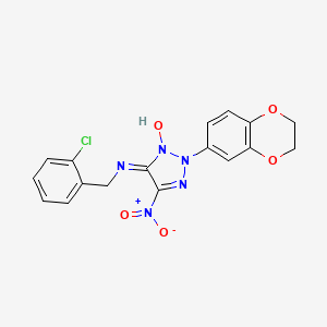 molecular formula C17H14ClN5O5 B1225410 N-[(2-chlorophenyl)methyl]-2-(2,3-dihydro-1,4-benzodioxin-6-yl)-3-hydroxy-5-nitro-4-triazolimine 