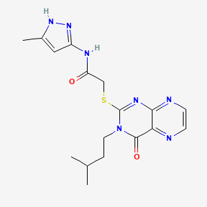 molecular formula C17H21N7O2S B12254149 N-(3-methyl-1H-pyrazol-5-yl)-2-{[3-(3-methylbutyl)-4-oxo-3,4-dihydropteridin-2-yl]sulfanyl}acetamide 