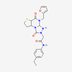molecular formula C22H25N5O4S B12254263 N-(4-ethylphenyl)-2-{8-[(furan-2-yl)methyl]-7,12-dioxo-5-thia-1,8,10,11-tetraazatricyclo[7.3.0.0^{2,6}]dodeca-2(6),3,9-trien-11-yl}acetamide 